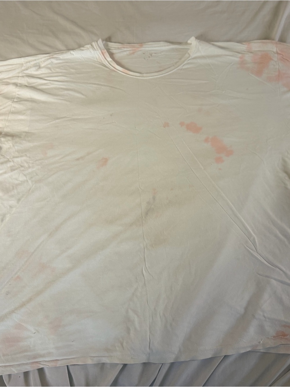 Men's White Short Sleeve Crew Neck Shirt with Pink Wash Details